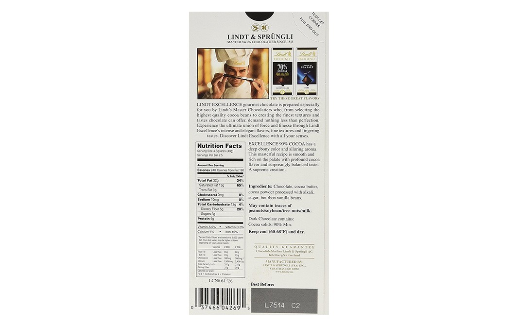 Lindt Excellence 90% Cocoa Supreme Dark Chocolate   Box  100 grams